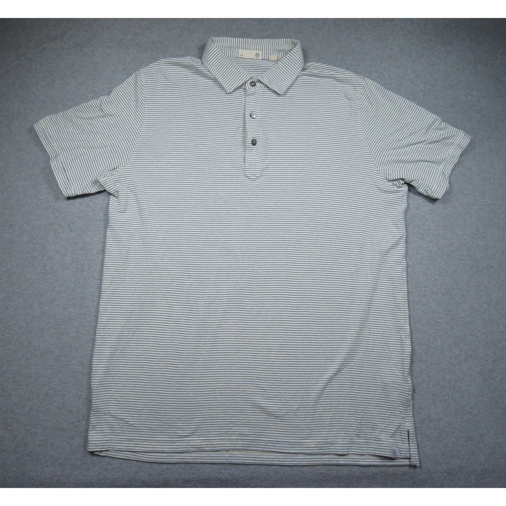 Tasc Performance Polo Shirt Mens Large White Blue Striped Short Sleeve Golf